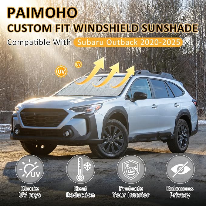 Thickened Windshield Sun Shade for Subaru Outback 2020-2025 | Accordion Front Window Sunshade Aluminum Reflective UV Protection Shield, Foldable Sun Visor with Storage Bag Car Accessories