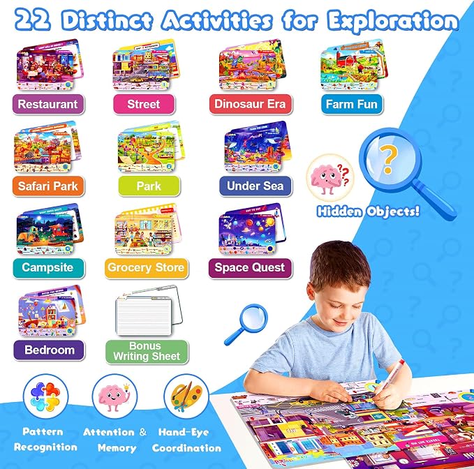 Baobrava Search and Find Game Books - Preschool Learning Activities for Kids Age 3-8, Travel Games for or Road Trip Car Airplane, Educational Seek Activity Birthday Gifts for Boys and Girls