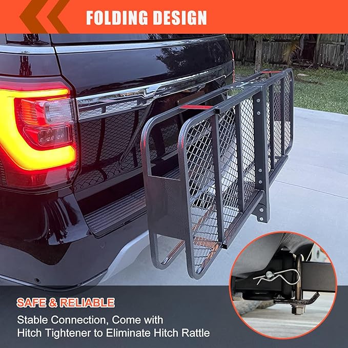 Hitch Mount Cargo Carrier Basket 60"*20"*6"+Waterproof Bag 16 Cubic Feet(58"*19"*24"),and Cargo Net with Attachment Hooks,Ratchet Straps,Hitch Stabilizer.500 Lbs Capacity,Foldable,fit 2" Receiver