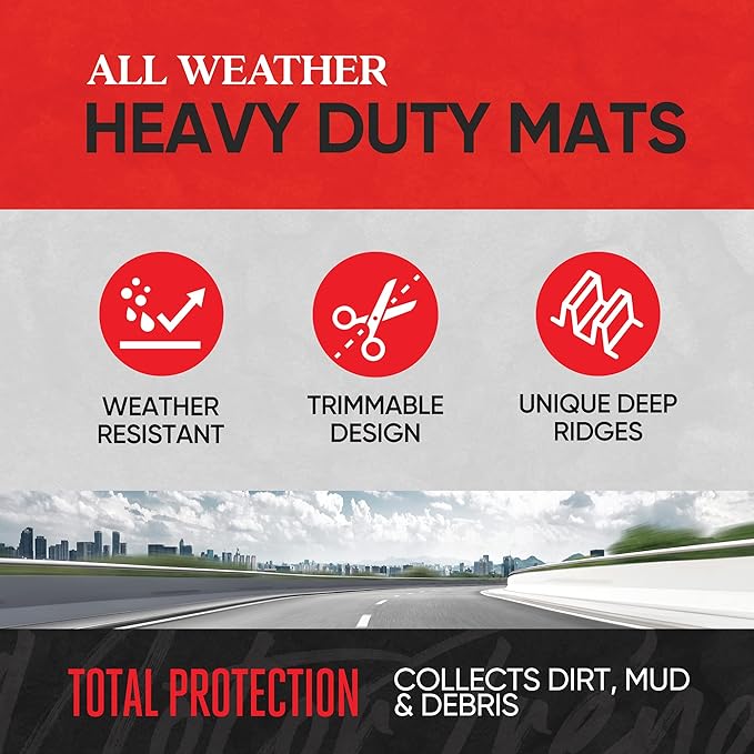 Motor Trend FlexTough™ Advanced Gray Rubber Car Floor Mats – Heavy Duty Trim to Fit All Weather Floor Mats for Cars Truck SUV - Automotive Car Interior Floor Liner Protection - Universal Fit