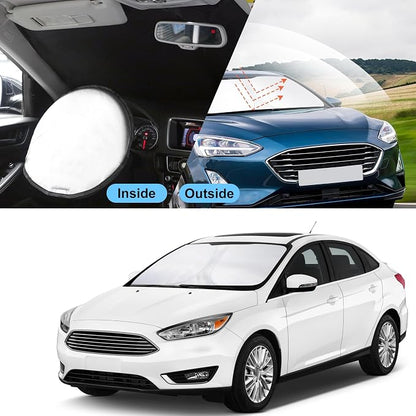 TINGLU Sun Shade for Ford Focus Hatchback 2012-2018 Accessories Windshield Sun Shade Window Shade UV Rays Protection Sun Visor Cover with Steering Wheel Sunshade Storage Bag