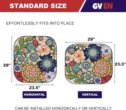 Gven Windshield Sun Shade for Car 2-Piece Foldable Sunshade for Front Windows, Blocks UV Rays, Automotive Interior Sun Protection Car Summer Accessories（Floral,S）