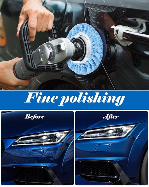 Tallew 40 Pcs 9 to 10 Inches Buffer Pads Bulk Car Polisher Bonnets Orbital Buffer Bonnets Microfiber Polishing Pad Car Wax Cover for Cleaning and Polishing (Light Blue)