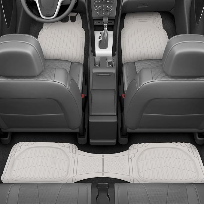 Motor Trend FlexTough LITE Rubber Car Mats Full Set - All Weather White Floor Mats for Trucks, Cars & SUVs - Automotive White Car Floor Mats for Cars Interior Accessories Universal Trim-to-Fit