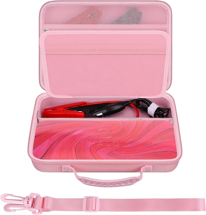 Elonbo Carrying Case for Halo Bolt Ultimate 2.0/3.0 Portable Car Battery Jump Starter/Halo Bolt 55500 mwh/Air 58830/ Air + 55500/58830/ 44400/57720 Emergency Power Kit Holder, Pink