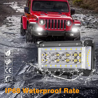 Side Shooter Light Pods, Muto-Beam 2PCS 5Inch Quad Row LED Light Bars Off Road Driving Lighting Spot Flood Combo Light Work Lights LED Fog Lights for Truck UTV ATV SUV Boat Tractor