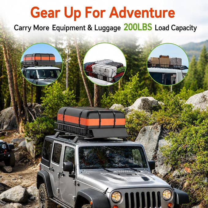Roof Rack Carrier Basket 51" X 36" X 5" Universal Rooftop Cargo Basket - 200LB Capacity with 15 Cu.Ft Waterproof Bag, Heavy Duty Roof Rack for SUV/Truck/Van Cargo Carrier, Corrosion-Resistant Steel