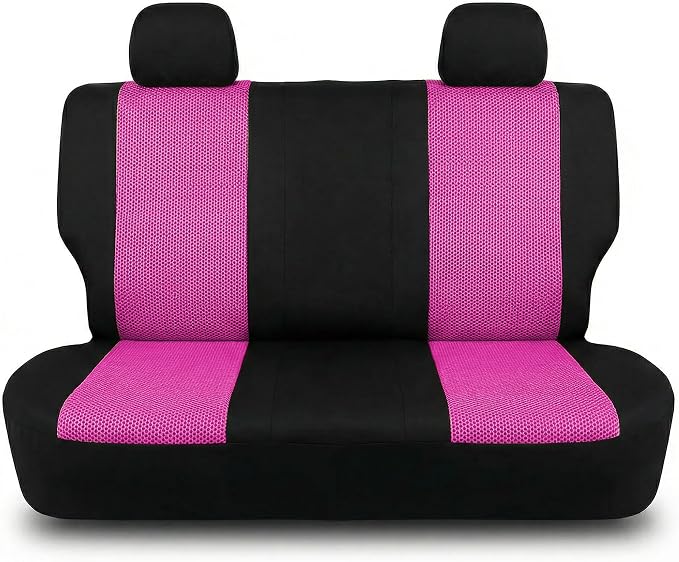 FH Group Automotive Rear Car Seat Covers for SUV, Trucks, Sedan and More - Universal Fit Rear Solid Bench Design Interior Accessories - 3D Mesh Fabric Center Panel - Pink