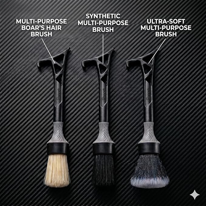 Detailing Brush Set 3 in 1 Patent Pending in House Design from Proper. Detail Automotive Interior or Exterior, get Professional Results with Proper Detail Brushes Car Detailing - 3 Pack