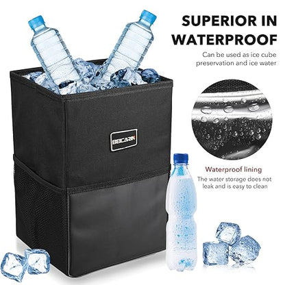 Car Trash Can with Lid - Trash Bag Hanging with Storage Pockets Leak-Proof SUV Organizer Collapsible and Portable Waterproof Truck Garbage Bin, 2.6 Gal Large Capacity Multipurpose Trash Bin for Van