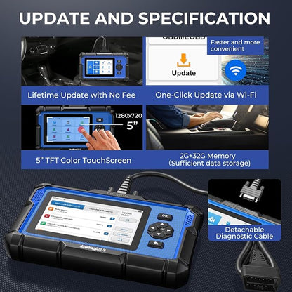 OBD2 Scanner TOPDON AD600S Scan Tool, Code Reader, Diagnostics Scanner for ABS/SRS/AT/Engine, 9 Reset Services, CAN-FD, Oil/Brake/BMS/SAS/DPF/TPMS/ETS Reset/ABS Bleeding/Injector Coding, Free Upgrade