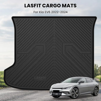 LASFIT Cargo Mat for Kia EV6 2024 2023 2022, All Weather TPE Custom Fit Easy Clean Car Trunk Mat for Kia EV6 2022-2024 Cargo Liner, Black