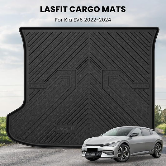 LASFIT Cargo Mat for Kia EV6 2024 2023 2022, All Weather TPE Custom Fit Easy Clean Car Trunk Mat for Kia EV6 2022-2024 Cargo Liner, Black