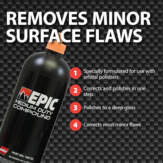 Malco EPIC Medium-Duty Car Polishing Compound – Best Minor Scratch Remover | All-in-One Compound for Polishing Car Paint | Dust-Free, Swirl-Free Finish | Removes P2500 Sand Scratches | 32 Oz. (109132)