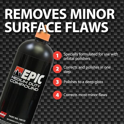 Malco EPIC Medium-Duty Car Polishing Compound – Best Minor Scratch Remover | All-in-One Compound for Polishing Car Paint | Dust-Free, Swirl-Free Finish | Removes P2500 Sand Scratches | 32 Oz. (109132)