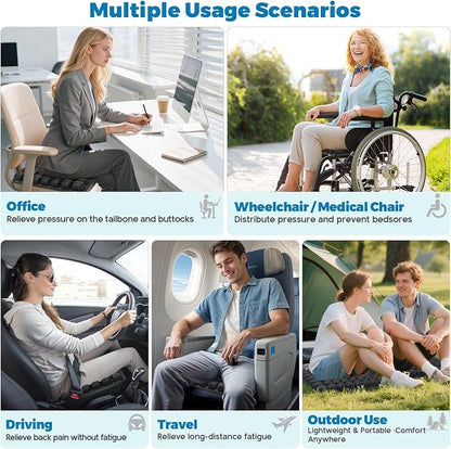 Inflatable Travel Seat Cushion, Airplane Seat Cushion for Long Flights & Car Rides, Portable Air Pad with Built-in Pump, Ergonomic Tailbone Buttocks Pain Relief for Office Chair, Wheelchair, Stadium