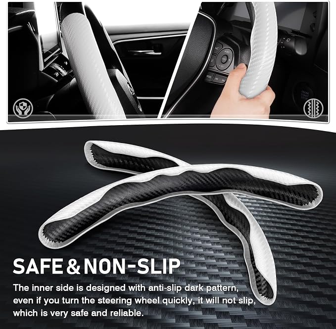Cartist Steering Wheel Cover, Carbon Fiber Steering Wheel Cover for Men/Women, Anti-Slip, Durable, Universal for 99% Car Interior Accessories (White)