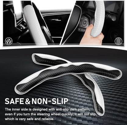 Cartist Steering Wheel Cover, Carbon Fiber Steering Wheel Cover for Men/Women, Anti-Slip, Durable, Universal for 99% Car Interior Accessories (White)