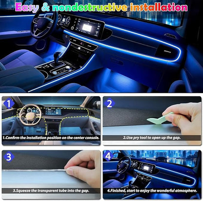6 in 1 Car Led Strip Lights with App Control, RGB Colors Interior Car Lights, Ambient Led Lighting Kit, 4 Light Flashing Modes, USB Neon Accessories for Doors, Center Console