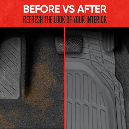 Motor Trend Original FlexTough Gray Rubber Car Floor Mats for 3 Row Vehicles, Front & Rear 2nd Row Deep Dish All Weather Automotive Heavy Duty Trim to Fit, Automotive Liners for Cars Truck Van SUV