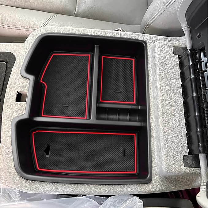 HGWEI Center Console Organizer Compatible with 2007-2014 Chevy Silverado GMC Sierra Avalanche Tahoe Suburban Yukon Yukon XL Accessories, Floor Mounted Center Console ONLY,Red Trim
