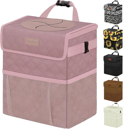 Vankor Car Trash Can Cute Trash Bag Bin Hanging Waterproof Automotive Garbage Cans Leak Proof Vehicle Trash Can Diamond Pattern-Pink