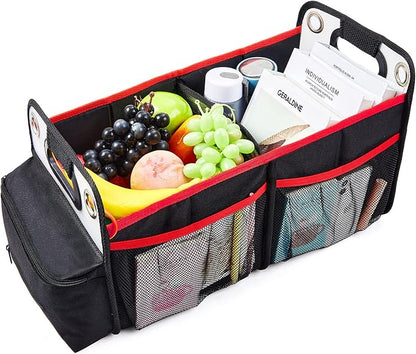 COVAX Car Trunk Organizer, Collapsible Back Seat Storage with Insulated Drinks Holder, Water Resistant Backseat Organizer for Diapers, Toys, Snacks, Books & More