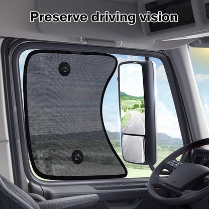 KUST Semi-Truck Side Window Sun Shade - Fits Freightliner Cascadia (All Years) - UV Block & Heat Reduction - with Suction Cup -Mesh Side Window Shades for Long-Haul Drivers