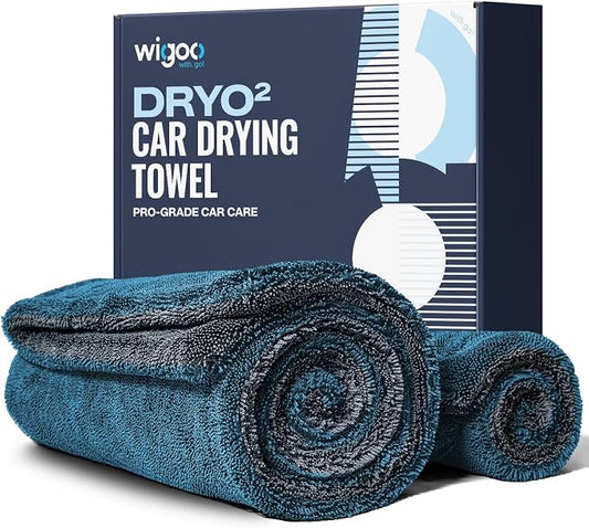 Wigoo Premium Microfiber Car Drying Towel 1300GSM, 2-Size Set[36"×24"+16"×16" Ultra-Absorbent, No Streaks & Scratches] Dual-Sided Edgeless Wash Towels with Twisted Loop, for Cars Detailing, SUV, Truck