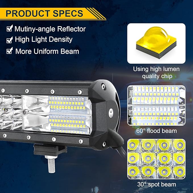 Willpower 18 Inch 252W Triple Row Flood Spot Combo Beam Led Bar Driving Boat Off Road Lights for Jeep SUV Truck ATVs (18 inch)