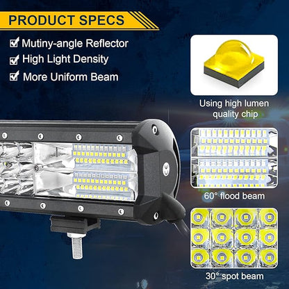 Willpower 18 Inch 252W Triple Row Flood Spot Combo Beam Led Bar Driving Boat Off Road Lights for Jeep SUV Truck ATVs (18 inch)