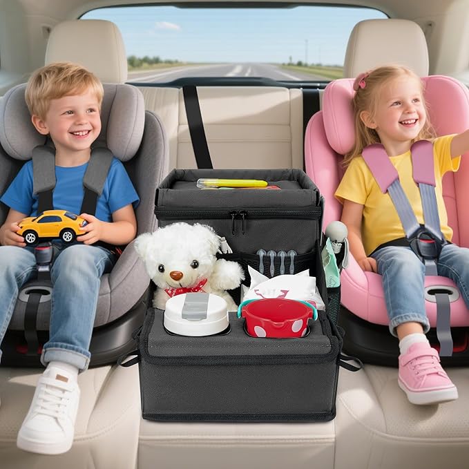 Car Hop Front Seat Car Organizer with Cup Holder & Sturdy Desk Tray, Padded Laptop File Compartment, Movable Divider & Side Pockets, Passenger Seat Storage Caddy for Road Trip or Work