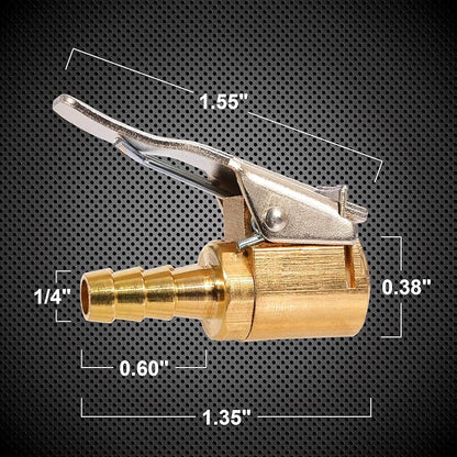 Toolwiz Lock on Air Chuck Inflate Locking with Clip, 1/4 Inch Brass Portable Tire Inflator Nozzle Presta Valve Adapter Tire Chucks Air Compressor Attatchments Hose End with Barb Connector,2pcs