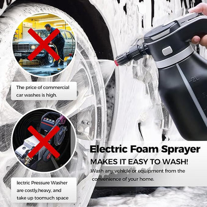 Electric Foam Sprayer,2L Portable Rechargeable Cordless Pressurized Spray Foam Cannon, Easy Clean & Acid Resistant for Car Wash Detailing Garden Black (Electric Foam Sprayer 1.0)