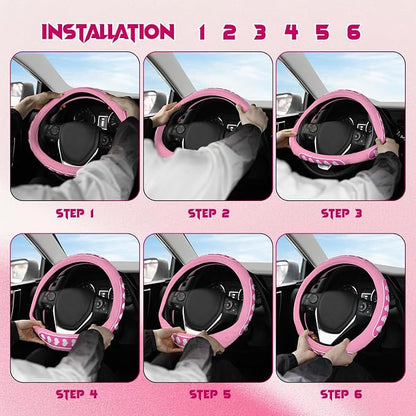 Ventilated Heart-Shaped Steering Wheel Cover with Anti-Slip Leather Grip. Compatible with Ford, Toyota, Honda, Nissan, and Chevrolet Vehicles for 14.5-15.2 inch Round Steering Wheels.