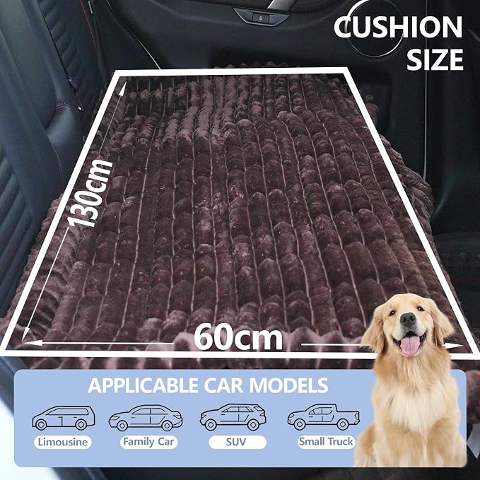 Dog Car Seat Waterproof Bed Cover Non-Slip Car Back Seat Soft and Comfortabl Pet Bed Mat Car Blanket for Travel Backseat Extender Seat Covers Dog Bed for Cars Trucks and SUVs (Dark Brown 23.6” x 51”)