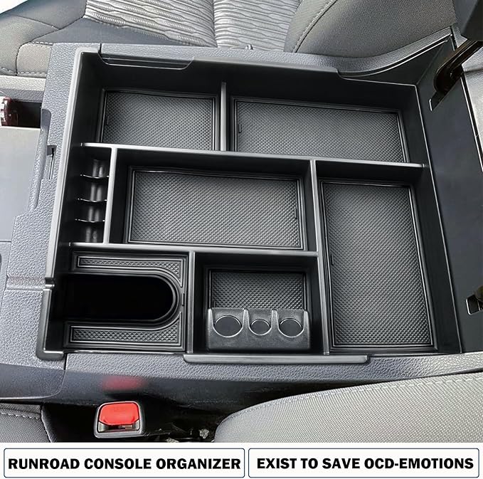 RUNROAD Center Console Organizer Full Cover Tray Compatible with Toyota Tundra 2014-2020 2021 Accessories, ABS Coin Holder Secondary Storage Box Insert Armrest Console Tray, Black