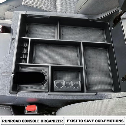 RUNROAD Center Console Organizer Full Cover Tray Compatible with Toyota Tundra 2014-2020 2021 Accessories, ABS Coin Holder Secondary Storage Box Insert Armrest Console Tray, Black