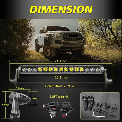 20 Inch Light Bar Kit, AKD Part 105W OSRAM LED Slim Single Row LED Light Bar w/Wiring Harness Black Cover Offroad Driving Light Bumper Grille Lights for Trucks Pickup SUV UTV ATV Toyota GMC