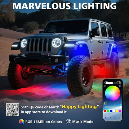 4WDKING RGB LED Rock Lights - 8 Pods Multicolor Rock Light Kit Timing, Music Mode for Underglow Off Road Car Truck Boat