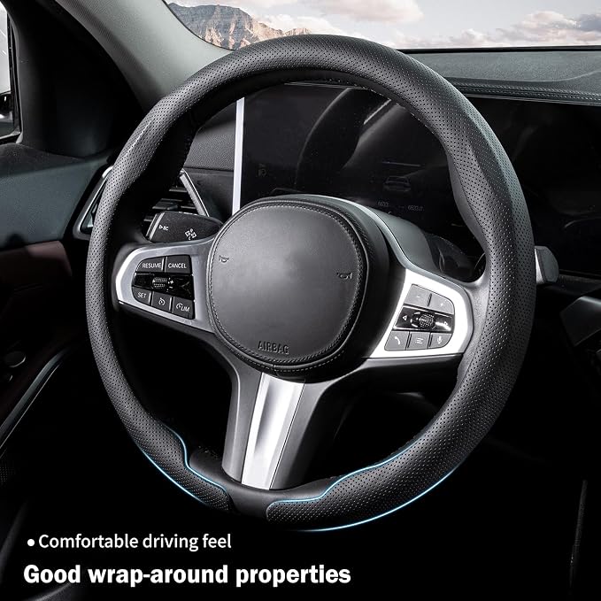 Steering Wheel Cover Thin Car Steering Wheel Accessories Universal Snap On Protector, Black