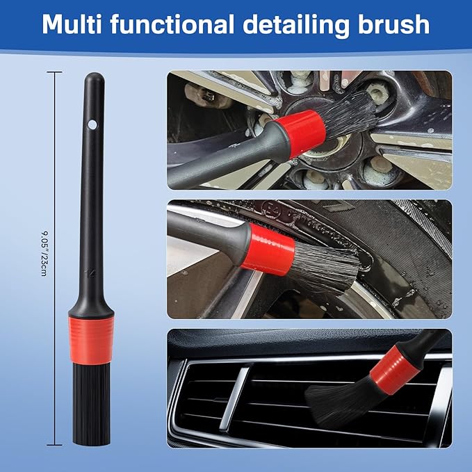 5 Pack Car Wheel and Tire Cleaner Brushes Kit Auto Motorcycle Rim Ultra Soft Microfiber No Spatter Bendable Woolies Bristle Cleaning Set (Red & Black)