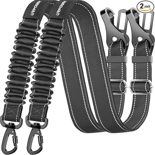 URPOWER 3-in-1 Dog Seat Belt for Car, 2 Pack Adjustable Bungee Dog Car Harness with Seatbelt Buckle & Latch Hook, Reflective & 360° Swivel Heavy Duty Pet Safety Belts for Dogs and Cats