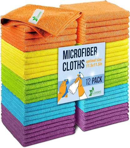 GREEN LIFESTYLE Microfiber Cleaning Cloth 11.5" x 11.5" 12 Pack - Edgeless Microfiber Towels for Cars, Cleaning Rags, Lint Free Car Microfiber Towel, Reusable Cleaning Cloths (Multicolor)