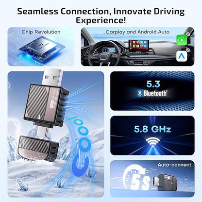ByteWave Wireless Android Auto & CarPlay Adapter 2-in-1 Converts Wired to Wireless 2025 Upgraded, Plug-and-Play Dongle with Low Latency, Connect for iOS10+/Android 11+ Cars