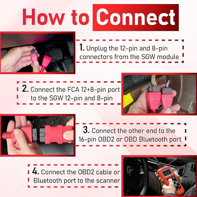12+8 Pin Connector to OBD2 Adapter, Secutiry Gateway Bypass Cable, 12+8 Cable for Chrysler SGW Equipped FCA Vehicles for Diagnostic, Fit for Scanners MK808 MK808S MX808 MS906 Pro MS908S