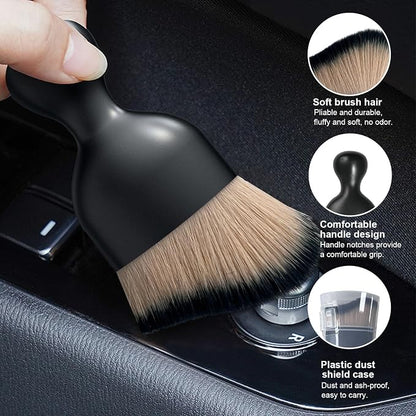 Ziciner 2 PCS Car Detailing Brush, Curved Soft Bristles Auto Removal Dust Collectors, Universal Vehicle Dashboard, Air Conditioner Vents etc Interior Cleaning Tool Accessory (Brown/Black)