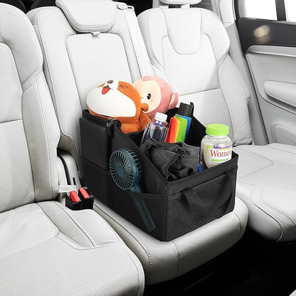 Car Organizer - Automotive Organizer for Front And Back Seat or Floor, Car Caddy Organizer with Divide, Handles and Multiple Mesh Pockets