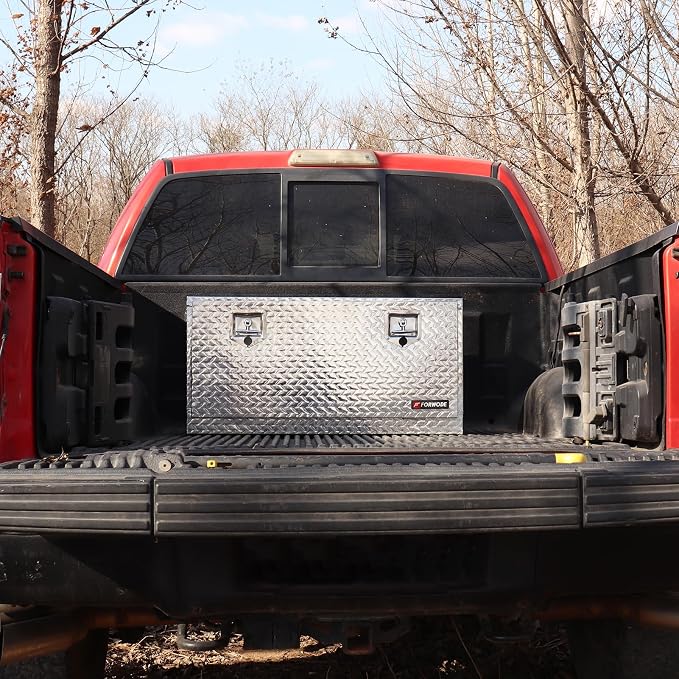 FORWODE 36x17x18 Inch Underbody Truck Tool Box Aluminum Trailer Tool Box with Lock & Foldable T-Handle Waterproof Truck Storage Box for Pickup Truck, Trailer, RV, ATV, Indoor（SILVER）