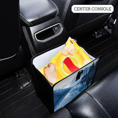 Car Trash Can Organizer Bin with Adjustable Strap for Back Front Seat Console Waterproof Leakproof Collapsible Portable 8.66 Inch Winter Blue Mountain and Mirrored Lake